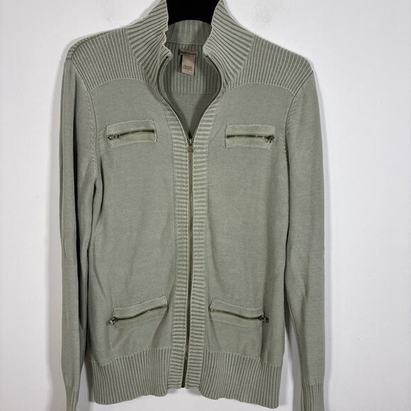 Ruff Hewn Men Large Cotton Knit Full Zip Front Cardigan Sweater Sage Green Vtg - Picture 5 of 5